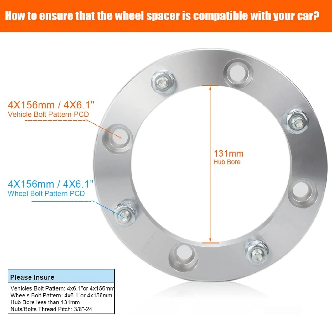 4X156 ATV Wheel Spacers 1.5" with 131mm Hub Bore 3/8"-24 Studs